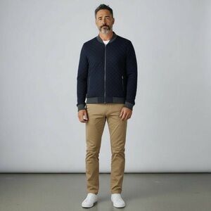 Bonobos‎ Quilted Bomber Jacket Full Zip Navy Blue Size Large Slim Fit Insulated